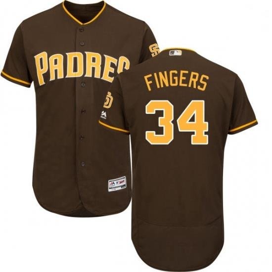 Mens Majestic San Diego Padres 34 Rollie Fingers Brown Alternate Flex Base Authentic Collection MLB Jersey