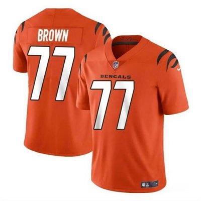 Men Cincinnati Bengals 77 Trent Brown Orange Vapor Untouchable Limited Stitched Jersey