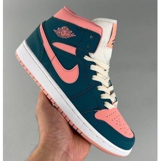 Women Air Jordan 1 Green Pink Shoes