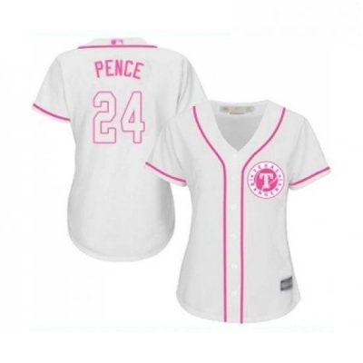 Womens Texas Rangers 24 Hunter Pence Replica White Fashion Cool Base Baseball Jersey