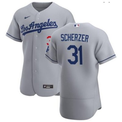 Men Los Angeles Dodgers 31 Max Scherzer Men Nike Gray Road 2020 Authentic Team MLB Jersey