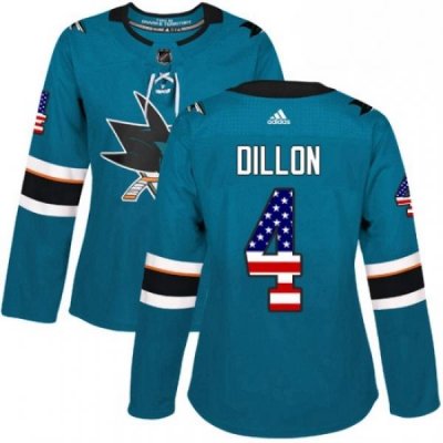 Womens Adidas San Jose Sharks 4 Brenden Dillon Authentic Teal Green USA Flag Fashion NHL Jersey