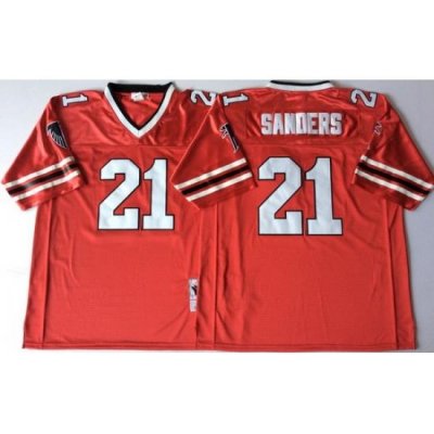 Men Atlanta Falcons 21 Deion Sanders Red 1989 M&N Throwback Jersey