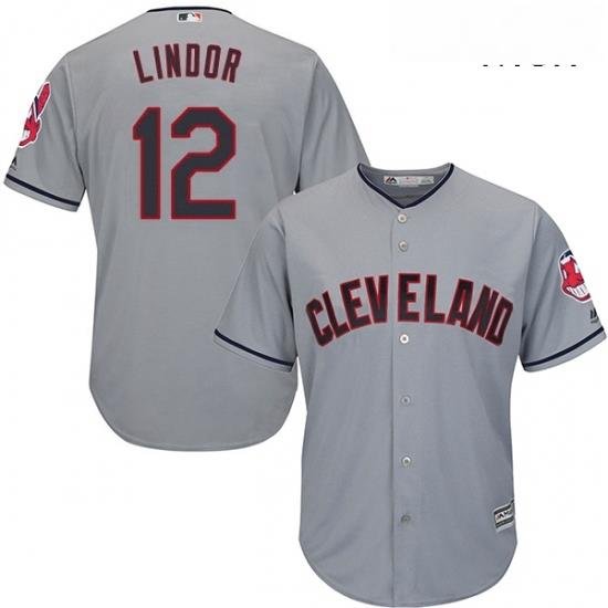 Mens Majestic Cleveland Indians 12 Francisco Lindor Replica Grey Road Cool Base MLB Jersey