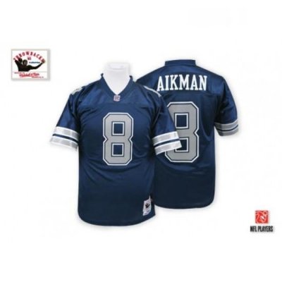 Mens Mitchell and Ness Dallas Cowboys 8 Troy Aikman Authentic Navy Blue Throwback NFL Jersey