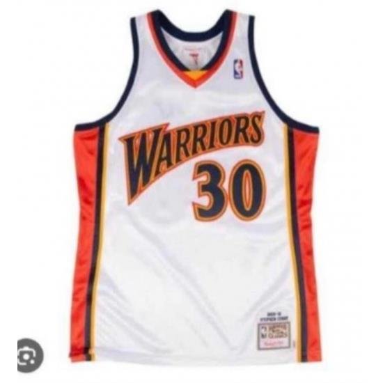 Warriors #30 Curry Throwback M&N White Jersey