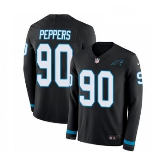 Mens Nike Carolina Panthers 90 Julius Peppers Limited Black Therma Long Sleeve NFL Jersey