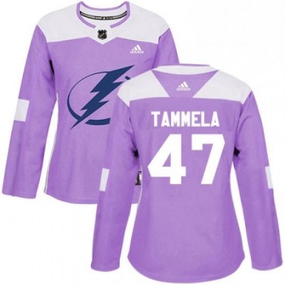 Womens Adidas Tampa Bay Lightning 47 Jonne Tammela Authentic Purple Fights Cancer Practice NHL Jersey