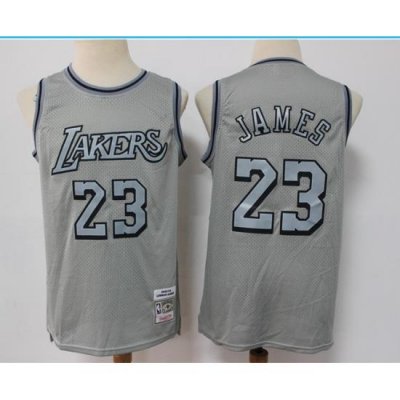 Men Los Angeles Lakers 23 LeBron James Grey Throwback Stitched Basketball Jersey