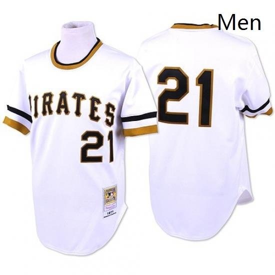 Mens Mitchell and Ness Pittsburgh Pirates 21 Roberto Clemente Replica White Throwback MLB Jersey