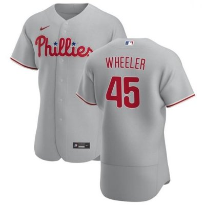 Philadelphia Phillies 45 Zack Wheeler Men Nike Gray Road 2020 Authentic Player MLB Jersey