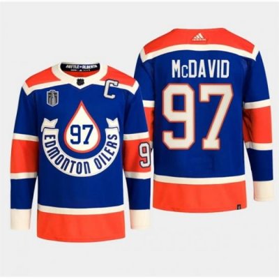 Men Edmonton Oilers 97 Connor McDavid Royal 2024 Stanley Cup Final Patch Heritage Classic Primegreen Stitched Jersey