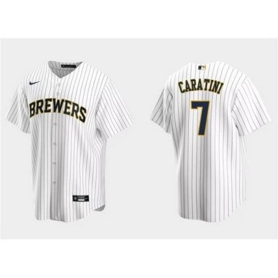 Men Milwaukee Brewers 7 Victor Caratini White Cool Base Stitched Jersey