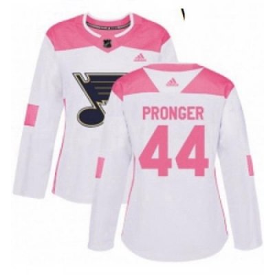 Womens Adidas St Louis Blues 44 Chris Pronger Authentic WhitePink Fashion NHL Jersey