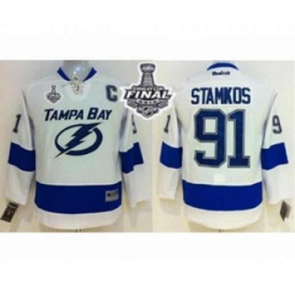 youth nhl jerseys tampa bay lightning #91 stamkos white[2015 stanley cup][patch C]