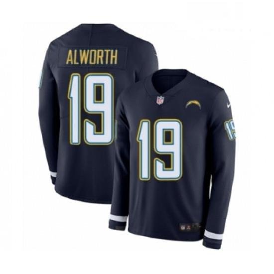 Men Nike Los Angeles Chargers 19 Lance Alworth Limited Navy Blue Therma Long Sleeve NFL Jersey