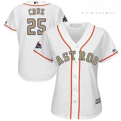 Womens Majestic Houston Astros 25 Jose Cruz Jr Authentic White 2018 Gold Program Cool Base MLB Jersey