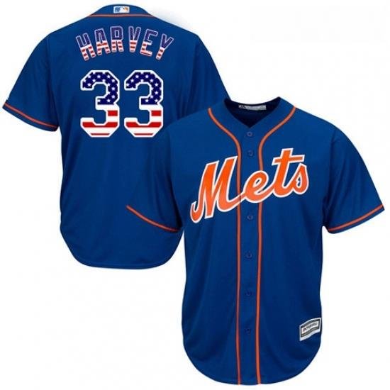 Mens Majestic NeW York Mets 33 Matt Harvey Authentic Royal Blue USA Flag Fashion MLB Jersey