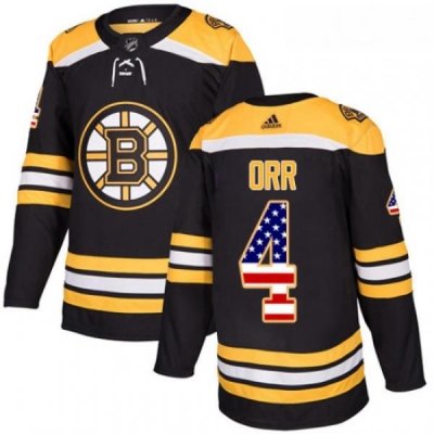 Youth Adidas Boston Bruins 4 Bobby Orr Authentic Black USA Flag Fashion NHL Jersey