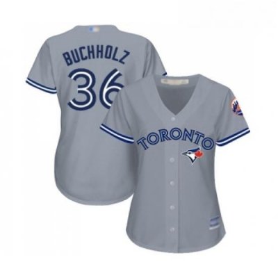 Womens Toronto Blue Jays 36 Clay Buchholz Replica Grey Road Baseball Jersey