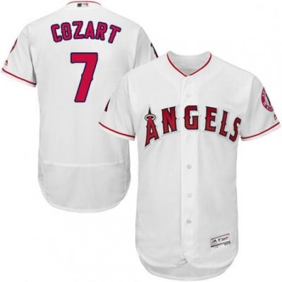 Mens Majestic Los Angeles Angels of Anaheim 7 Zack Cozart White Home Flex Base Collection 2018 World Series Jersey