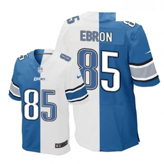 Men Nike Detroit Lions 85 Eric Ebron Elite BlueWhite Split Fashion NFL Jersey