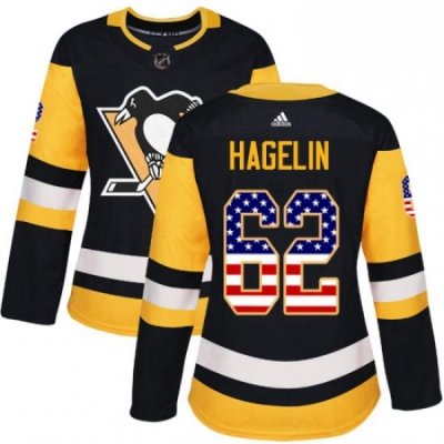 Womens Adidas Pittsburgh Penguins 62 Carl Hagelin Authentic Black USA Flag Fashion NHL Jersey