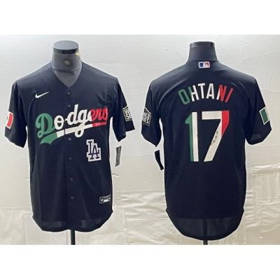 Men Los Angeles Dodgers 17 Shohei Ohtani Mexico Black Cool Base Stitched Baseball Jersey