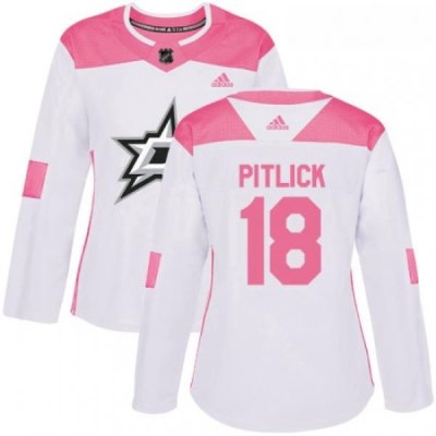 Womens Adidas Dallas Stars 18 Tyler Pitlick Authentic WhitePink Fashion NHL Jersey