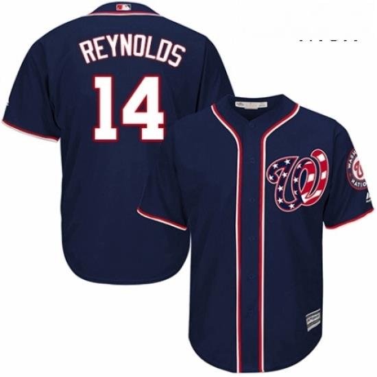 Mens Majestic Washington Nationals 14 Mark Reynolds Replica Navy Blue Alternate 2 Cool Base MLB Jersey