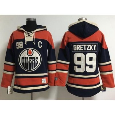 Edmonton Oilers 99 Wayne Gretzky Navy Blue Women Old Time Lacer NHL Hoodie