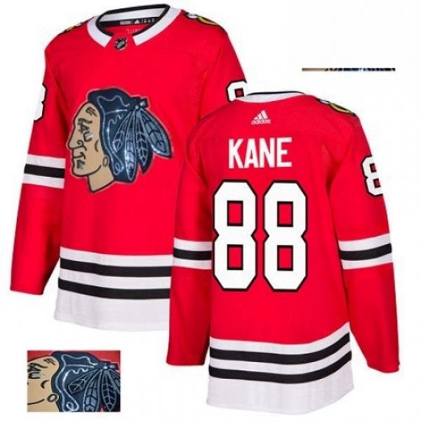 Mens Adidas Chicago Blackhawks 88 Patrick Kane Authentic Red Fashion Gold NHL Jersey