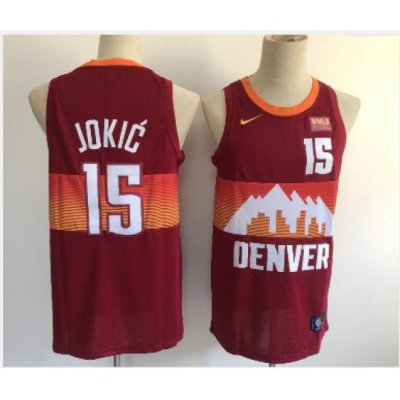 Men Denver Nuggets 15 Nikola Jokic Red 2021 City Edition NBA Swingman Jersey With The Sponsor Logo