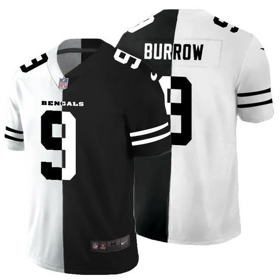 Cincinnati Bengals 9 Joe Burrow Men Black V White Peace Split Nike Vapor Untouchable Limited NFL Jersey