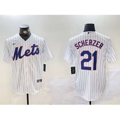 Men New York Mets 21 Max Scherzer White Cool Base Stitched Baseball Jersey 3