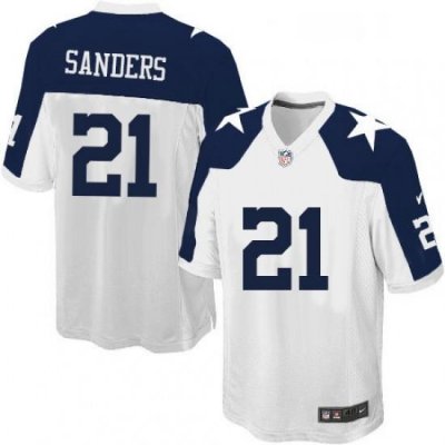 Mens Nike Dallas Cowboys 21 Deion Sanders Game White Throwback Alternate NFL Jersey