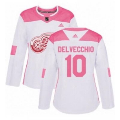 Womens Adidas Detroit Red Wings 10 Alex Delvecchio Authentic WhitePink Fashion NHL Jersey