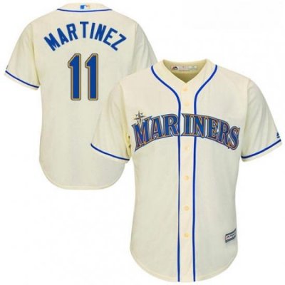 Youth Majestic Seattle Mariners 11 Edgar Martinez Authentic Cream Alternate Cool Base MLB Jersey