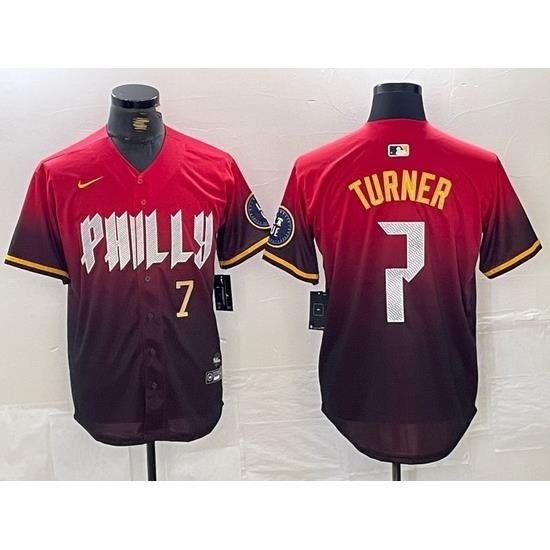 Men Philadelphia Phillies 7 Trea Turner Red 2024 City Connect Limited Stitched Jersey