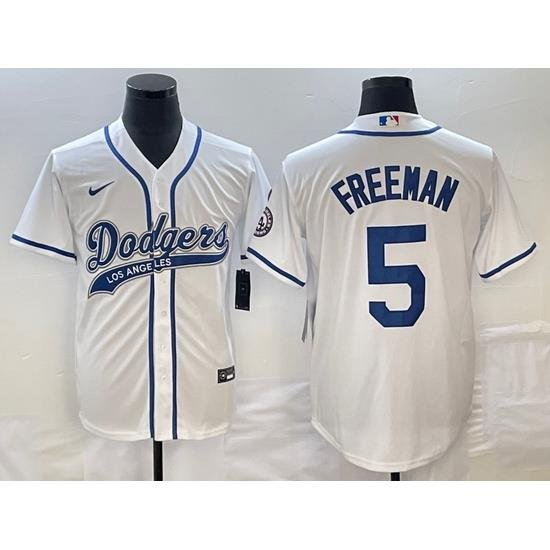 Men's Los Angeles Dodgers #5 Freddie Freeman White Cool Base Stitched Baseball Jersey1