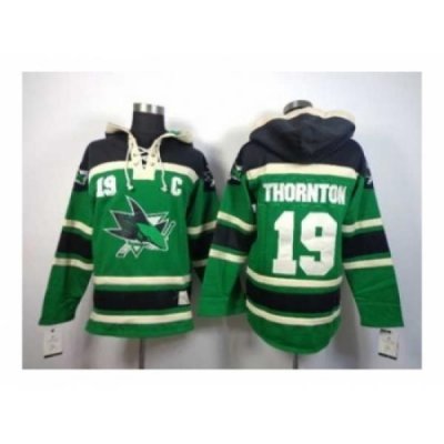 NHL Jerseys San Jose sharks #19 Joe thornton green[pullover hooded sweatshirt][patch C]