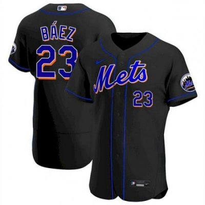 Men's NeW York Mets #23 Javier Baez Black Anthentic Nike Jersey