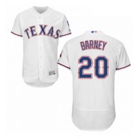 Mens Majestic Texas Rangers 20 Darwin Barney White Home Flex Base Authentic Collection MLB Jersey