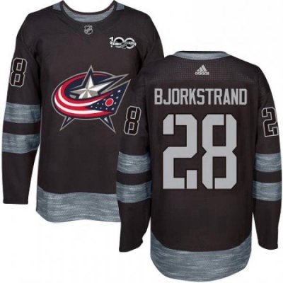 Mens Adidas Columbus Blue Jackets 28 Oliver Bjorkstrand Premier Black 1917 2017 100th Anniversary NHL Jersey