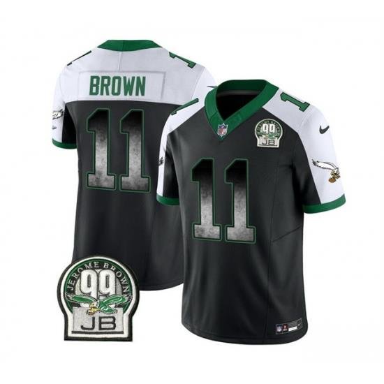 Men Philadelphia Eagles 11 A  J  Brown Black White 2023 F U S E  Throwback Vapor Untouchable Limited Stitched Football Jersey