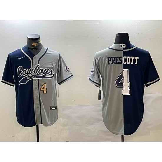 Men Dallas Cowboys 4 grey Team With Patch Cool Base Stitched Baseball Jersey 6