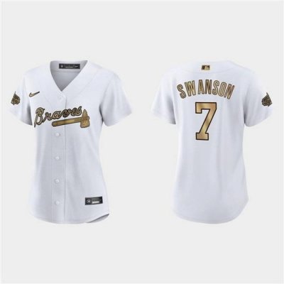 Women Atlanta Braves 7 Dansby Swanson 2022 All Star White Stitched Baseball Jersey