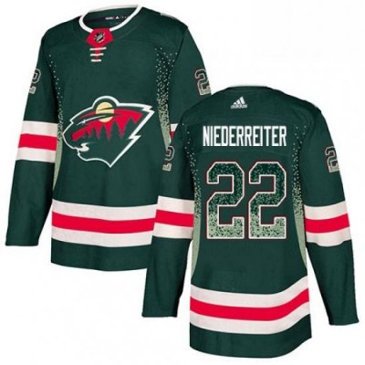 Mens Adidas Minnesota Wild 22 Nino Niederreiter Authentic Green Drift Fashion NHL Jersey