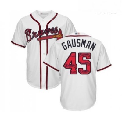 Mens Atlanta Braves 45 Kevin Gausman Authentic White Team Logo Fashion Cool Base Baseball Jersey