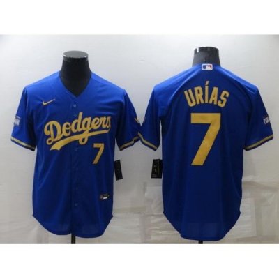 Men Los Angeles Dodgers 7 Julio Urias Royal Gold Cool Base Stitched Baseball jersey